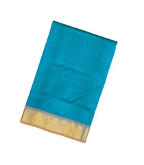 Cyan Handloom 9 Yards Silk Cotton Saree With Contrast Zari Border-SC3778