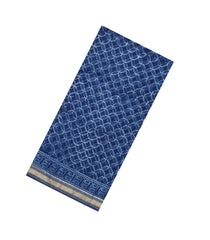 Indigo Printed Chanderi Cotton Saree With Geometric Motifs-CC1775