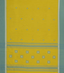 Neon Green Handloom Bengal Cotton Saree With Floral Motifs-BG1627