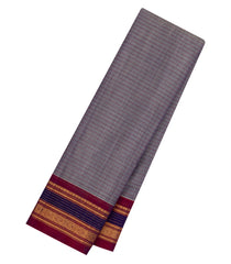 Grey Handloom Gadwal Silk Cotton Saree With Stripes-GA0333