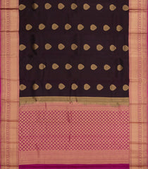 Dark Brown Woven Pure Silk Saree With Buttas & Contrast Border-EC2568