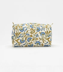 Off White Cotton Bagru Printed Toiletry Bag With Zipper-ACS1082
