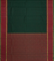 Bottle Green Handloom Kanchipuram Silk Saree With Stripes & Contrast Border-KA16199