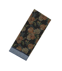 Black Woven Art Linen Saree With Printed Floral Motifs and  Blue border-BL4678