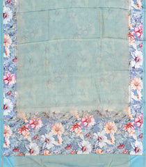 Aquamarine Woven Art Tussar Saree With Printed Floral Motifs-BL3946