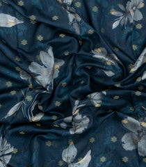Navy Blue Printed Synthetic Dola Silk Saree With Zari Buttas & Border-SY0245