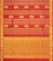 Red Handloom Kanchipuram Silk Saree With Zari Stripes & Buttas-KA16671