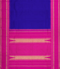 Blue Handloom Korvai Kanchipuram Silk Saree With Pink Border-KA14738