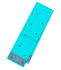 Turquoise Handloom Kanchipuram Silk Saree With Silk Thread Buttas-KA13147