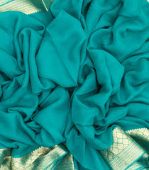 Turquoise Woven Mysore Silk Saree With Floral Zari Border-MS3071