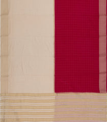 Red & Crem Woven Art Crepe Half & Half Saree With Checks -BL4693