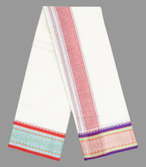 Cream 9 x 5 Cotton Dhoti With Orange And Green Zari Thread Border-CD1512