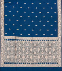 Indigo Woven Blended Satin Saree With Floral Zari Buttas-BL6004