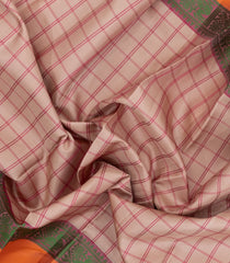 Taupe Handloom Kanchipuram Silk Saree With Checks-KA15152