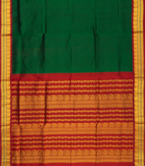 Dark Green Handloom 9 Yards Korvai Silk Cotton Saree With Contrast Border-SC3757
