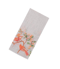Off White Printed Synthetic Linen Saree With Bird Motifs-SY0171