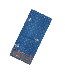 Indigo Handloom Pure Tussar Silk Saree With Embroidered Floral Motifs-TU3855
