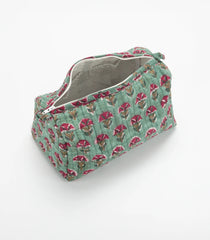 Green Cotton Bagru Printed Toiletry Bag With Zipper-ACS1081