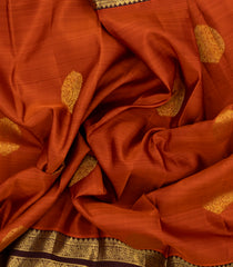 Rust Handloom Kanchipuram Silk Saree With Peacock Motifs-KA14269
