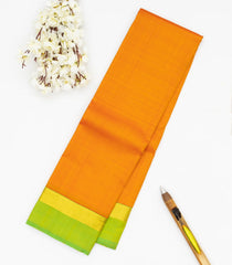 Orange Handloom Kanchipuram Silk Saree With Green Border