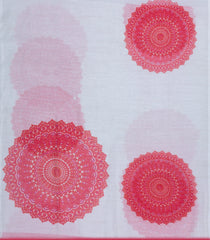 White Printed Synthetic Linen Saree With Floral Motifs-SY0126