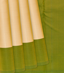 Cream Handloom Soft Silk Saree With Green Border-Cream