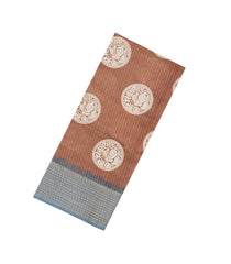 Brown Printed Synthetic Dola Saree With Zari Stripes & Border-BL5405