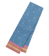 Grey Handloom Korvai Kanchipuram Silk Saree With Stripes & Buttas-KA15685