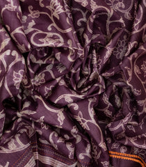 Lilac Handloom Tussar Silk Saree With Printed Floral Motifs & Contrast Pallu-TU2816