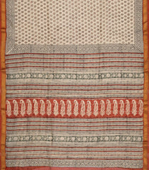 Cream Printed Chanderi Cotton Saree With Zari Border-CC1489