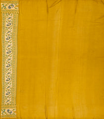 Oil Mustard Handwoven Banarasi Khaddi Georgette Silk Saree With Peacock Motifs