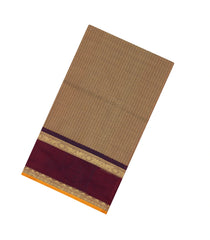 Dark Beige Handloom Silk Cotton Saree With Zari Stripes-SC4543