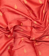 Peach Woven Dupion Silk Saree With Leaf Buttas & Contrast Border-DS0627