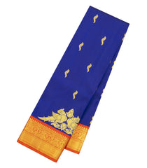 MS Blue Handloom Rettai Kili Korvai Silk Saree With Parrot Zari Buttas -KA16396