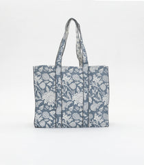 Grey Bagru Printed Handmade Cotton Quilted Tote Bag-ACS1032