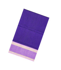 Purple Handloom Silk Cotton Saree With Stripes & Contrast Border-SC4589