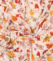 Off White Printed Crepe Silk Saree With floral Motifs-PS0929