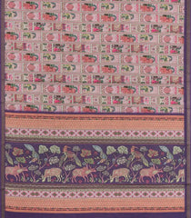 Peach Printed Art Linen Saree With Zari Border-BL6028