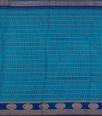 Cyan Printed Synthetics Dola with Zari Stripes & Contrast Border-BL5215