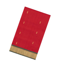 Red Handloom Silk Cotton Saree With Buttas & Contrast Border-SC4475