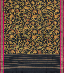 Black Woven Tussar Silk Saree With Printed Floral Motifs-TU3119