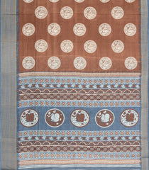 Brown Printed Synthetic Dola Saree With Zari Stripes & Border-BL5405