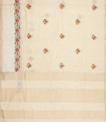 Cream Woven Art Linen Saree With Embroidered Buttas & Border-BL6032