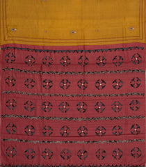 Mustard Handloom Tussar Silk Saree With Printed & Embroidered Motifs-TU3814