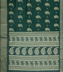 Bottle Green Printed Synthetic Dola Silk Saree With Motifs & Zari Stripes-SY0426