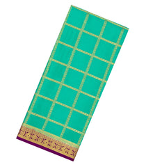 Aquamarine Woven Mysore Crepe 9 Yards Silk Saree With Floral Checks & Contrast Border-MS3195