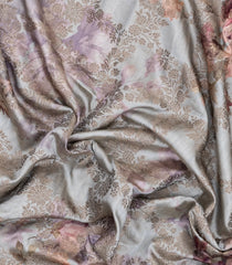 Off White Printed Synthetic Tussar With Contrast Zari Border-SY0286