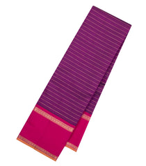 Purple Handloom Kanchipuram Silk Saree With Stripes & Contrast Border-KA16197
