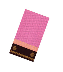 BubbleGum Pink Handloom Korvai Silk Cotton Saree With Checks-SC3905
