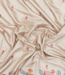 White Printed Synthetic Tussar Silk Saree With Zari Border-SY0059